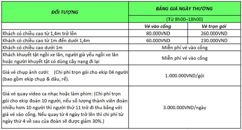 Giá vé vào công viên đại học Võ Trường Toản